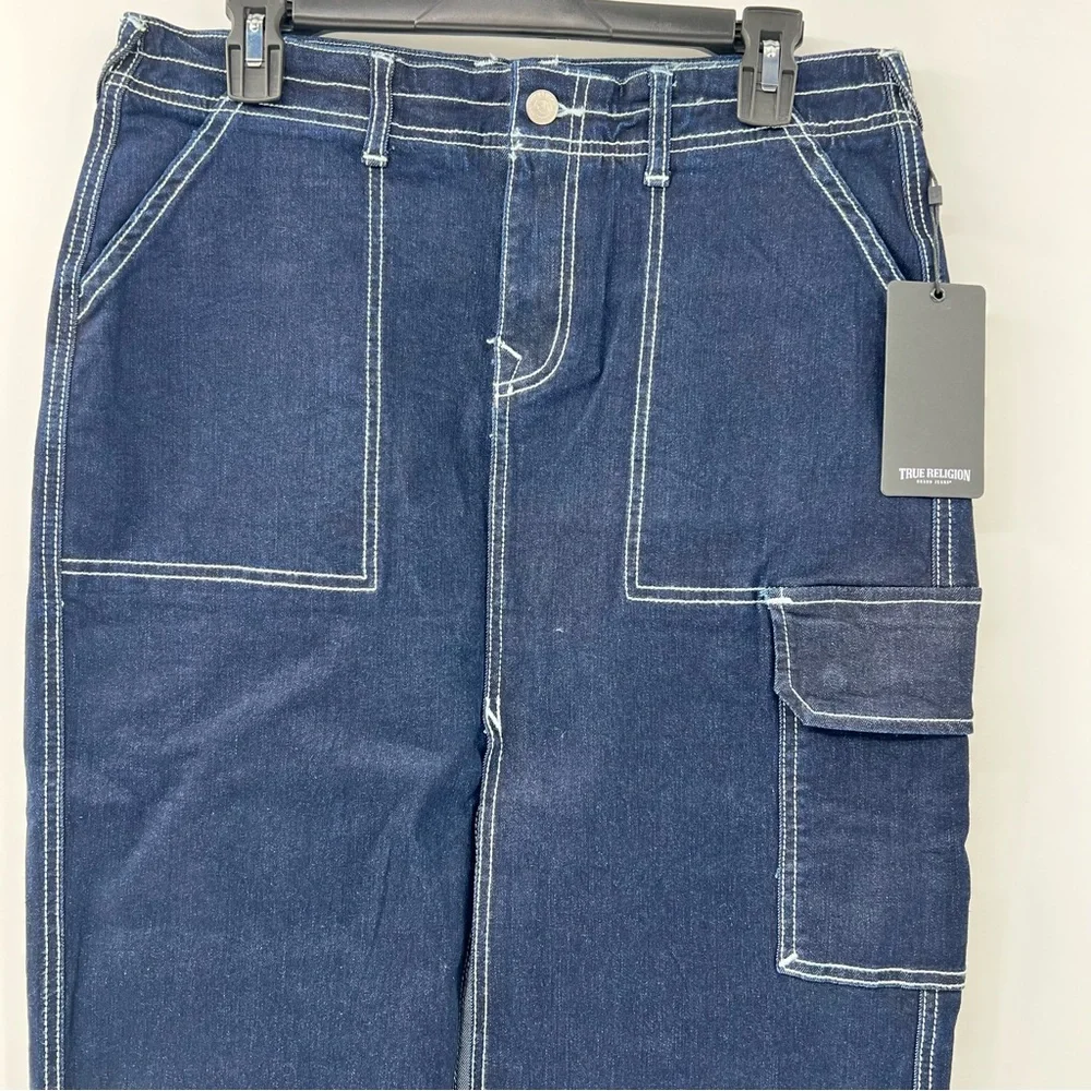 True Religion Cargo Denim Maxi Skirt 29 Dark Wash Y2K Utility NWT